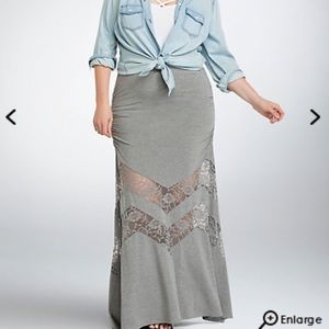 Torrid ruched maxi skirt with lace inset